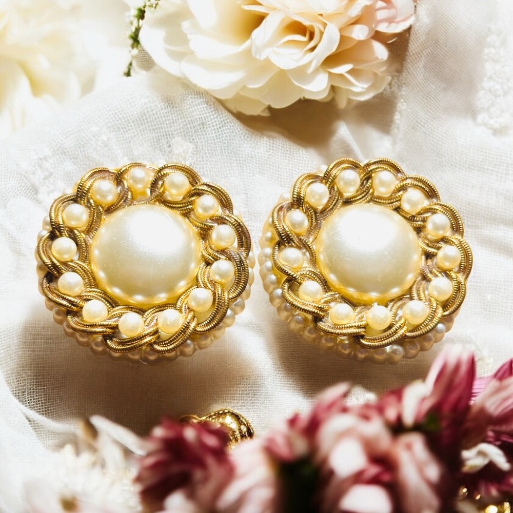 Classy Gold-tone and Faux Pearl Clip-On Earrings